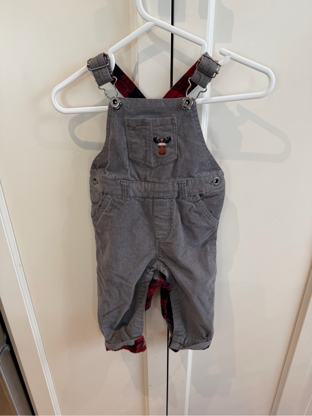 Tommy Bahama 6-9m Gray Corduroy Baby Overalls with Moose Patch